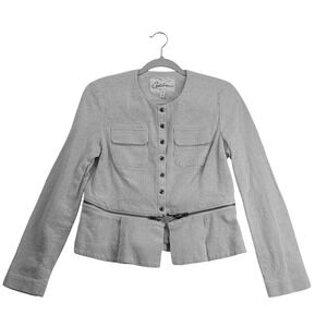 Carolyn London Womens Jacket Size 6 Gray White Peplum Zip Blazer Office Work
